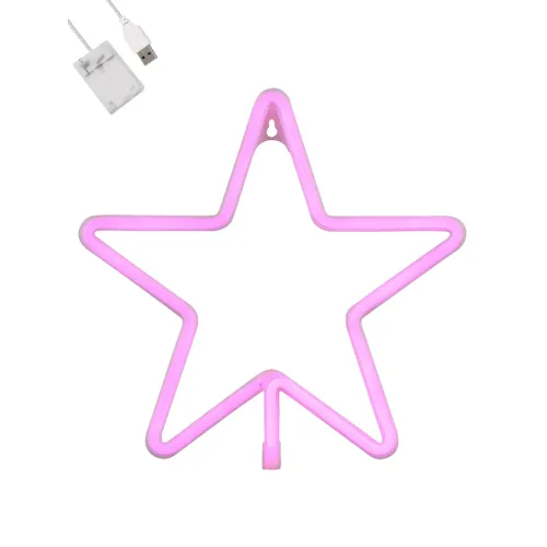 GloboStar® 78586 Φωτιστικό Ταμπέλα Φωτεινή Επιγραφή NEON LED Σήμανσης STAR 5W με Καλώδιο Τροφοδοσίας USB - Μπαταρίας 3xAAA (Δεν Περιλαμβάνονται) - Ροζ
