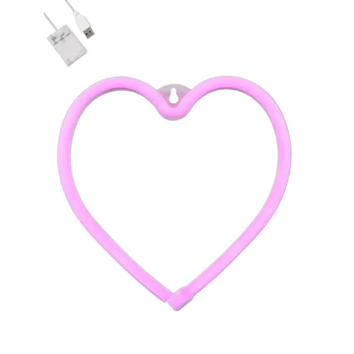 GloboStar® 78592 Φωτιστικό Ταμπέλα Φωτεινή Επιγραφή NEON LED Σήμανσης HEART 5W με Καλώδιο Τροφοδοσίας USB - Μπαταρίας 3xAAA (Δεν Περιλαμβάνονται) - Ροζ