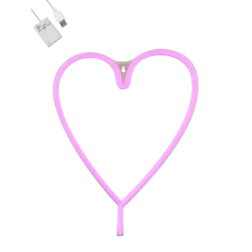 GloboStar® 78593 Φωτιστικό Ταμπέλα Φωτεινή Επιγραφή NEON LED Σήμανσης HEART LINE 5W με Καλώδιο Τροφοδοσίας USB - Μπαταρίας 3xAAA (Δεν Περιλαμβάνονται) - Ροζ