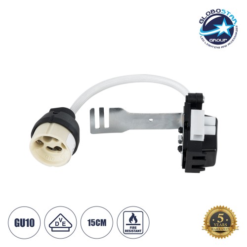 GLOBOSTAR® LAMPHOLDER 78950 Ντουί Gu10 Πορσελάνης με 15cm Καλώδιο σε Anti-Fire Protection High Resistance Tube & Κυτίο Συνδεσμολογίας - ᐊVDEᐅ Certified - IP20 - Μ15 x Π3.5 x Υ3.5cm