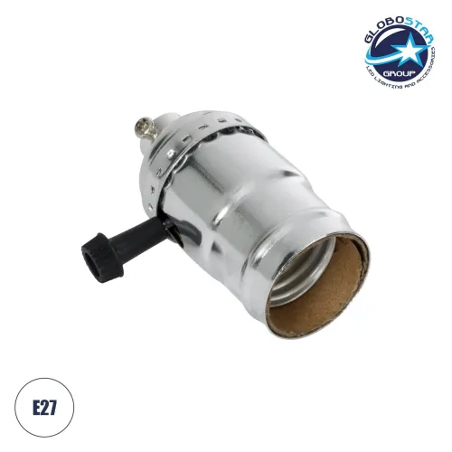 GloboStar® 78965 Ντουί Vintage Industrial Retro E27 με Διακόπτη ON/OFF - Ασημί - Μ5.5 x Π3.6 x Υ7cm