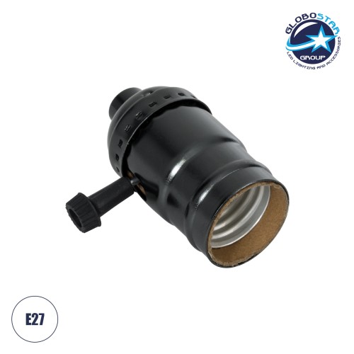 GloboStar® 78967 Ντουί Vintage Industrial Retro E27 με Διακόπτη ON/OFF - Μαύρο - Μ5.5 x Π3.6 x Υ7cm