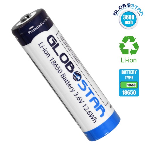 GLOBOSTAR® BATTERY 79093 Ανταλλακτική Επαναφορτιζόμενη Μπαταρία Li-ion 3.6V 12.6Wh 18650 3600mAh με Overcharge / Discharge Προστασία - Μ6.7 x Π1.7 x Υ1.7cm - 1 Χρόνο Εγγύηση