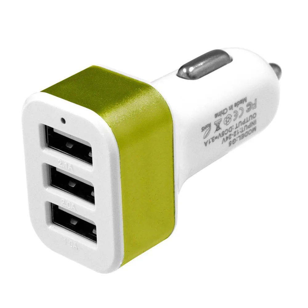 Globostar® 79502 Πράσινος Φορτιστής Αυτοκινήτου DC 12-24V με 3 Εξόδους USB DC 5V Max 3.1A 20W και Καλώδιο USB σε Type-C