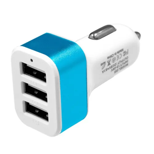 Globostar® 79503 Μπλε Φορτιστής Αυτοκινήτου DC 12-24V με 3 Εξόδους USB DC 5V Max 3.1A 20W και Καλώδιο USB σε Type-C