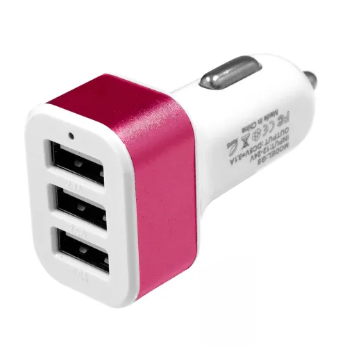 Globostar® 79504 Ροζ Φορτιστής Αυτοκινήτου DC 12-24V με 3 Εξόδους USB DC 5V Max 3.1A 20W και Καλώδιο USB σε Type-C