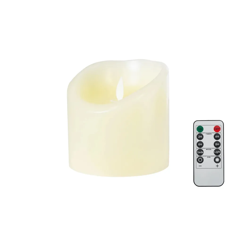GLOBOSTAR® FIREFLAME 79541 Διακοσμητικό Κερί Παραφίνης με Εφέ Κινούμενης Φλόγας & IR Ασύρματο Χειριστήριο LED 0.5W 25lm 180° DC 3V με 2xAA Μπαταρίες IP20 Θερμό Λευκό 2700K Dimmable - Μπεζ - Μ10 x Π10 x Υ10cm - 2 Χρόνια Εγγύηση