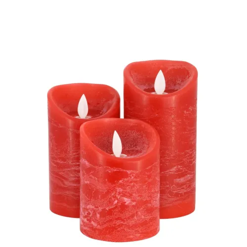 GLOBOSTAR® FIREFLAME 79558 Διακοσμητικό Κερί Παραφίνης με Εφέ Κινούμενης Φλόγας & IR Ασύρματο Χειριστήριο LED 0.5W 25lm 120° DC 3V με 2xAA Μπαταρίες IP20 Θερμό Λευκό 2700K Dimmable - Κόκκινο - Μ7.5 x Π7.5 x Υ15cm - Πακέτο 3 Τεμαχίων - 1 Χρόνο Εγγύηση