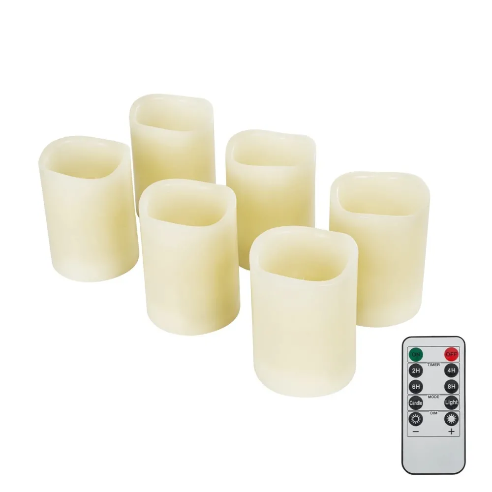 GLOBOSTAR® FIREFLAME 79566 Διακοσμητικό Κερί Παραφίνης με Εφέ Κινούμενης Φλόγας & IR Ασύρματο Χειριστήριο LED 0.5W 25lm 180° DC 3V με 2xAA Μπαταρίες IP20 Θερμό Λευκό 2700K Dimmable - Μπεζ - Μ7.6 x Π7.6 x Υ10cm - Πακέτο 6 Τεμαχίων - 2 Χρόνια Εγγύηση