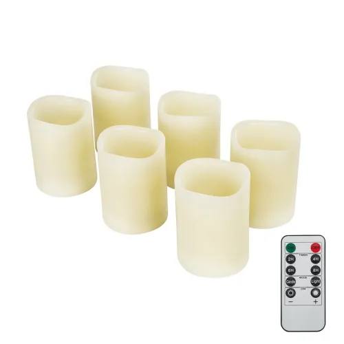 GLOBOSTAR® FIREFLAME 79566 Διακοσμητικό Κερί Παραφίνης με Εφέ Κινούμενης Φλόγας & IR Ασύρματο Χειριστήριο LED 0.5W 25lm 180° DC 3V με 2xAA Μπαταρίες IP20 Θερμό Λευκό 2700K Dimmable - Μπεζ - Μ7.6 x Π7.6 x Υ10cm - Πακέτο 6 Τεμαχίων - 2 Χρόνια Εγγύηση