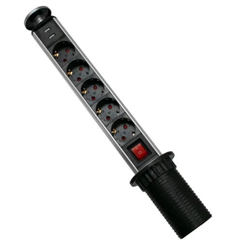 GloboStar® 79632 Χωνευτό Πτυσσόμενο Πολύμπριζο με 5 Πρίζες Ασφαλείας EU Σούκο AC 230V Max 5000W & 2 Εξόδους USB DC 5V Max 3A 18W & Ενσωματωμένο Διακόπτη Οn/Off