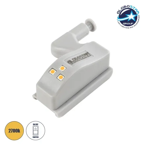 GloboStar® CLOSET 79641 Φωτιστικό Ντουλάπας LED για Μεντεσέ με Διακόπτη On/Off Κουμπωτό με Μπαταρία(Δεν συμπεριλαμβάνεται) - Θερμό Λευκό 2700K - Μ7 x Π4 x Υ2.5cm