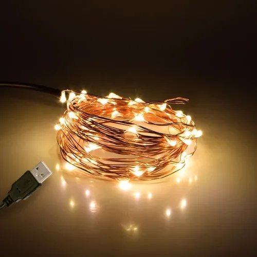GLOBOSTAR® STRINGLIGHT 79721 Γιρλάντα 5m 50 LED 3W 180lm 360° DC 5V με USB 2.0 IP20 Θερμό Λευκό 2700Κ Dimmable - Χάλκινο - Μ500 x Π0.6 x Υ0.6cm - 1 Χρόνο Εγγύηση