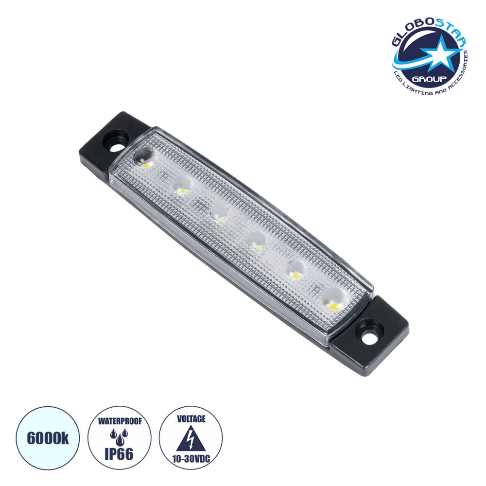 GLOBOSTAR® SIDEMARKER 79900 Φώτα Όγκου Οχημάτων LED 1.5W 150lm 120° DC 10-30V Αδιάβροχο IP66 Ψυχρό Λευκό 6000Κ - 6 x SMD2835 Sanan Chip - Μ9.5 x Π2 x Υ1.1cm - 1 Χρόνο Εγγύηση