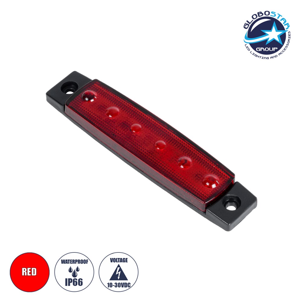 GLOBOSTAR® SIDEMARKER 79901 Φώτα Όγκου Οχημάτων LED 1.5W 75lm 120° DC 10-30V Αδιάβροχο IP66 Κόκκινο - 6 x SMD2835 Sanan Chip - Μ9.5 x Π2 x Υ1.1cm - 1 Χρόνο Εγγύηση