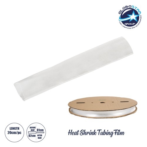 GLOBOSTAR® SHRINKTUBE 79968-1 Θερμοσυστελλόμενο Μακαρόνι Στεγανοποίησης για Neon Flex LED Αδιάβροχο IP65 - Διάφανο - Μ20 x Π2 x Υ2cm/Π1 x Υ1cm