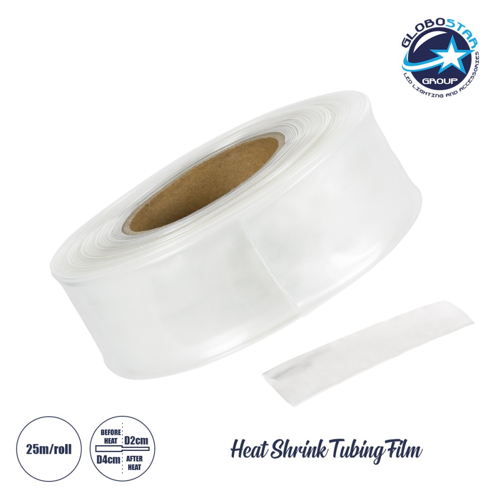 GLOBOSTAR® SHRINKTUBE 79970 Θερμοσυστελλόμενο Μακαρόνι Στεγανοποίησης για Neon Flex LED Αδιάβροχο IP65 - Διάφανο - Μ2500 x Π4 x Υ4cm/Π2 x Υ2cm - Ρολό 25 Μέτρων