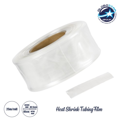 GLOBOSTAR® SHRINKTUBE 79971 Θερμοσυστελλόμενο Μακαρόνι Στεγανοποίησης για Neon Flex LED Αδιάβροχο IP65 - Διάφανο - Μ2500 x Π5 x Υ5cm/Π2.5 x Υ2.5cm - Ρολό 25 Μέτρων