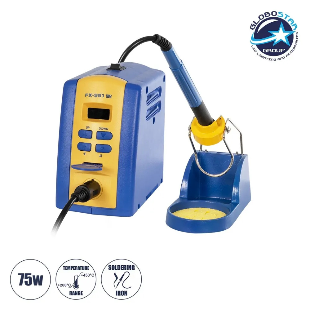 GLOBOSTAR® HAKKO FX-951 79980 Ψηφιακός Σταθμός Συγκόλλησης με Ψηφιακή Οθόνη & Κολλητήρι 75W AC 220-240V IP20 - Μ8 x Π13.1 x Υ13cm - 2 Χρόνια Εγγύηση