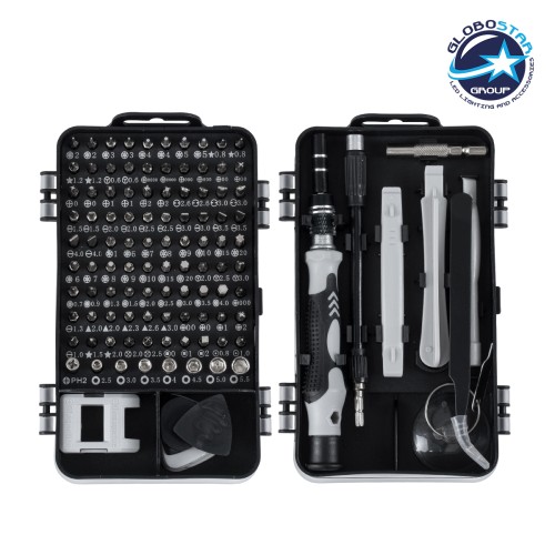 GLOBOSTAR® ELEKIT 79996 Ολοκληρωμένο Mini DIY ΚΙΤ με 115 Μικροεργαλεία σε 1 Βαλιτσάκι για Επισκευές Κινητών Τηλεφώνων, Laptop, Οπτικών & κλπ Μικροεπισκευών - Μαύρο & Λευκό - Μ15.5 x Π10 x Υ5cm