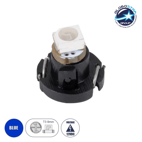 GloboStar® T3 81005 Λάμπα Αυτοκινήτου  LED 1xSMD1210 0.2W 30lm 120° DC 12V IP20 Μ0.8 x Π0.8 x Υ0.7mm Μπλε