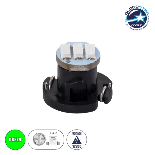 GloboStar® T4.2 81011 Λάμπα Αυτοκινήτου LED 3xSMD4014 0.6W 120lm 120° DC 12V  IP20 Μ1 x Π1 x Υ0.8cm Πράσινο