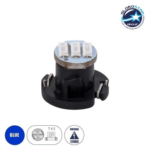 GloboStar® T4.2 81012 Λάμπα Αυτοκινήτου LED 3xSMD4014 0.18W 28lm 120° DC 12V  IP20 Μ1 x Π1 x Υ0.8cm Μπλε