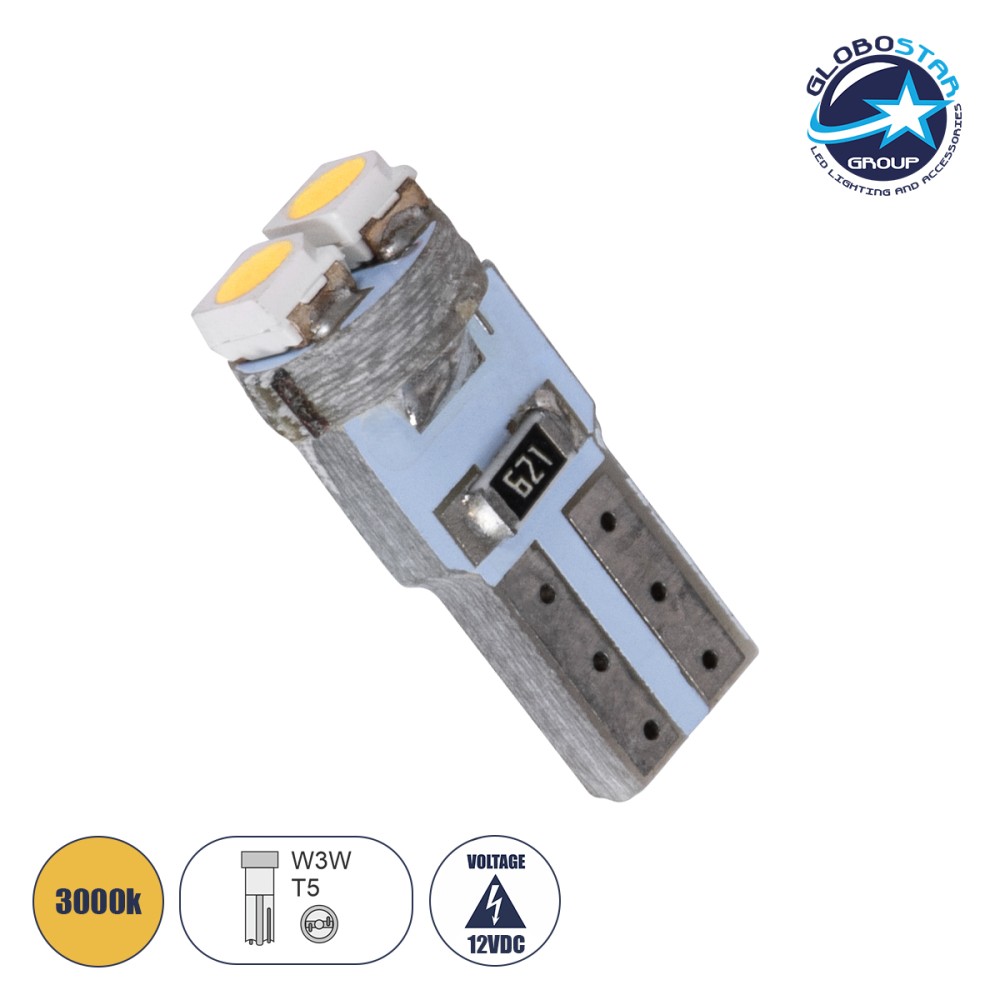 GloboStar® T5 81023 Λάμπα Αυτοκινήτου LED 2xSMD1210 0.15W 18lm 120° DC 12V IP20 Φ0.7 x Υ1.7cm Θερμό Λευκό 3000K