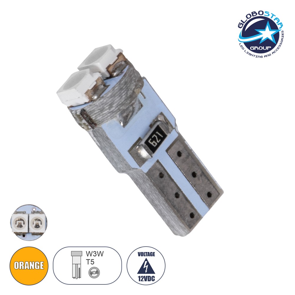 GloboStar® T5 81027 Λάμπα Αυτοκινήτου LED 2xSMD1210 0.6W 72lm 120° DC 12V IP20 Φ0.7 x Υ1.7cm Πορτοκαλί