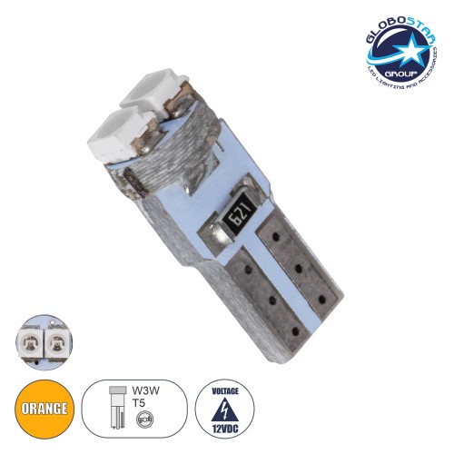 GloboStar® T5 81027 Λάμπα Αυτοκινήτου LED 2xSMD1210 0.6W 72lm 120° DC 12V IP20 Φ0.7 x Υ1.7cm Πορτοκαλί