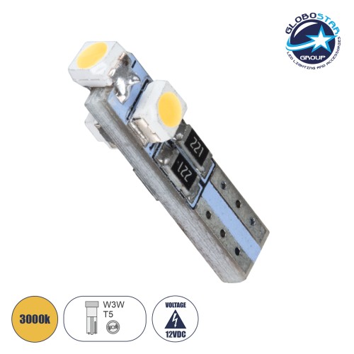 GloboStar® T5 81030 Λάμπα Αυτοκινήτου LED 3xSMD1210 0.48W 18lm 360° DC 12V IP20 Φ0.6 x Υ2cm Θερμό Λευκό 3000K