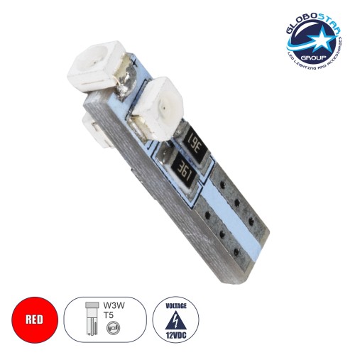 GloboStar® T5 81031 Λάμπα Αυτοκινήτου LED 3xSMD1210 0.48W 18lm 360° DC 12V IP20 Φ0.6 x Υ2cm Κόκκινο