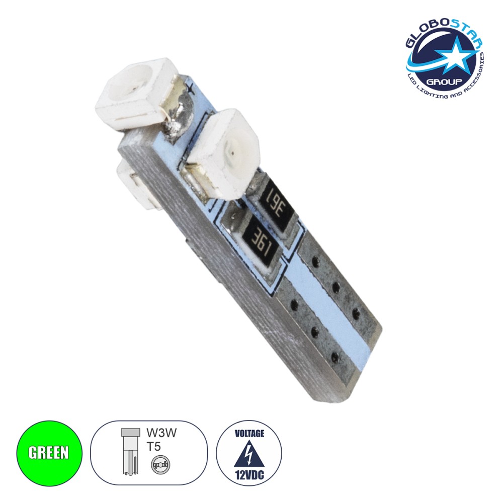 GloboStar® T5 81032 Λάμπα Αυτοκινήτου LED 3xSMD1210 0.48W 18lm 360° DC 12V IP20 Φ0.6 x Υ2cm Πράσινο
