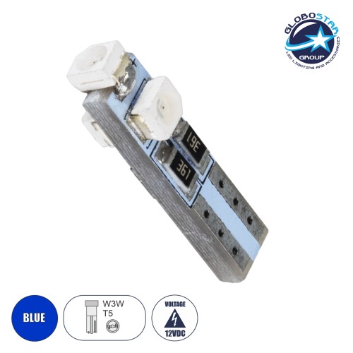 GloboStar® T5 81033 Λάμπα Αυτοκινήτου LED 3xSMD1210 0.48W 18lm 360° DC 12V IP20 Φ0.6 x Υ2cm Μπλε