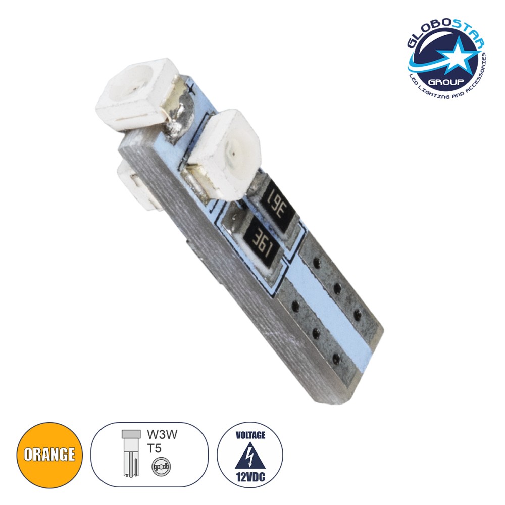 GloboStar® T5 81034 Λάμπα Αυτοκινήτου LED 3xSMD1210 0.48W 18lm 360° DC 12V IP20 Φ0.6 x Υ2cm Πορτοκαλί