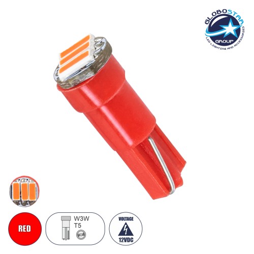 GloboStar® T5 81038 Λάμπα Αυτοκινήτου LED 3xSMD4014 1W 30lm 120° DC 12V IP20 Φ0.6 x Υ1.8cm Κόκκινο