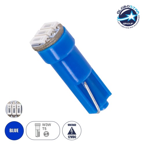 GloboStar® T5  81040 Λάμπα Αυτοκινήτου LED 3xSMD4014 0.9W 120lm 120° DC 12-16V IP20 Φ0.6 x Υ1.8cm Μπλε