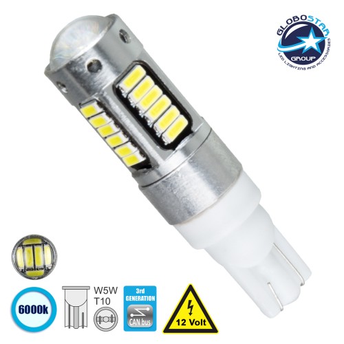 GloboStar® T10 W5W 81108 Λάμπα Αυτοκίνητου  3rd Generation Can-Bus Series LED 30 SMD 4014 2.4W 304lm 360° DC 12V IP20 Ψυχρό Λευκό 6000K