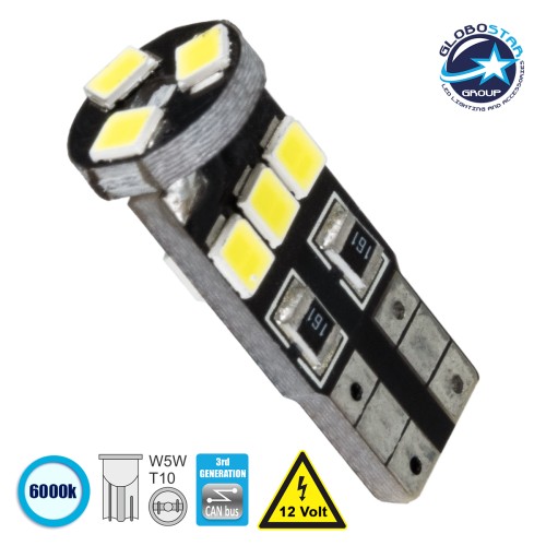 GloboStar® T10 W5W 81113 Λάμπα Αυτοκίνητου  3rd Generation Can-Bus Series LED 9 SMD 1210 0.36W 45lm 360° DC 12V IP20 Ψυχρό Λευκό 6000K
