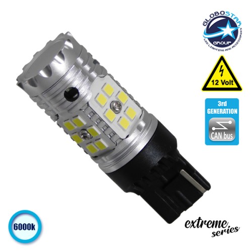 Λαμπτήρας LED Extreme Series Can-Bus 3ης Γενιάς με βάση T20 7440 15W 12v Ψυχρό Λευκό 6000k GloboStar 81149