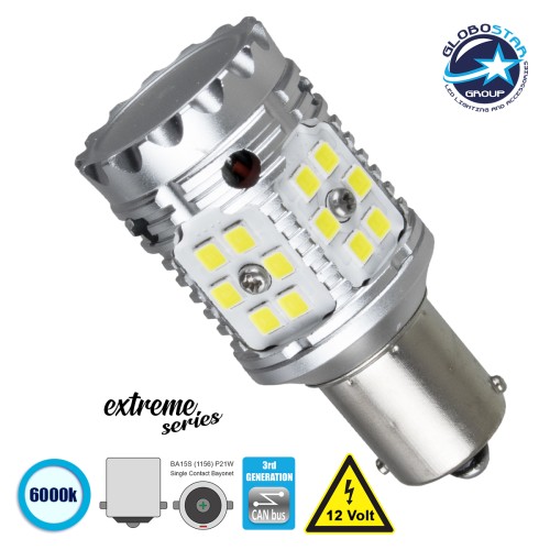GloboStar® 1156 - BA15S - P21W 81232 Λάμπα Αυτοκίνητου  3rd Generation Can-Bus Extreme Series LED 24 SMD 3030 28W 4200lm 360° DC 12V IP20 Ψυχρό Λευκό 6000K