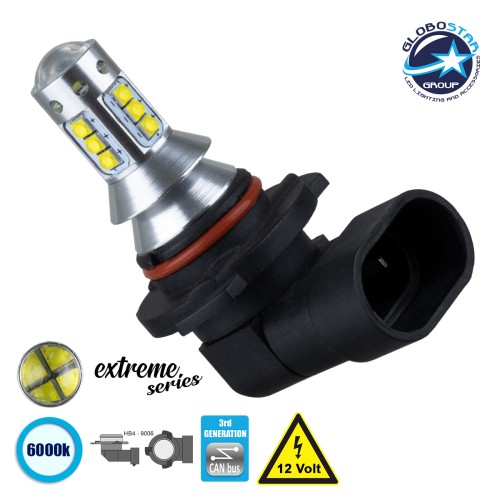 GloboStar® 81443 Λάμπα Αυτοκίνητου HB4 9006 3rd Generation Can-Bus Extreme Series LED 16 CREE XBD 15W 2115lm 360° DC 12V IP20 Ψυχρό Λευκό 6000K