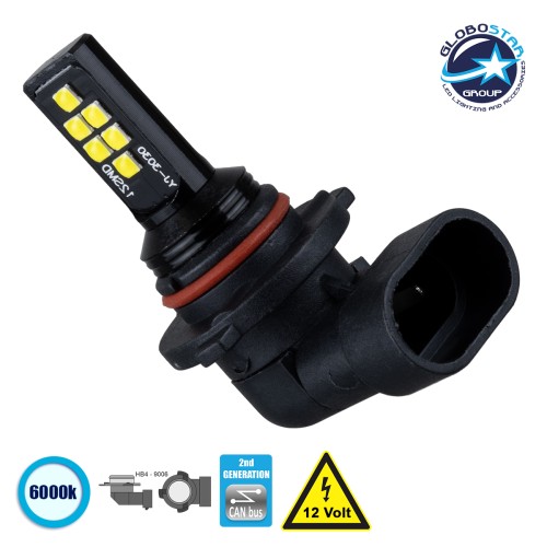 GLOBOSTAR® HB4-9006 81454 Λάμπα HB4 9006 CANbus LED 4W 440lm 360° DC 12V IP20 Ψυχρό Λευκό 6000K - 12 x Epistar SMD3030 Chip - Μ3.9 x Π3.1 x Υ5.1cm - 1 Χρόνο Εγγύηση