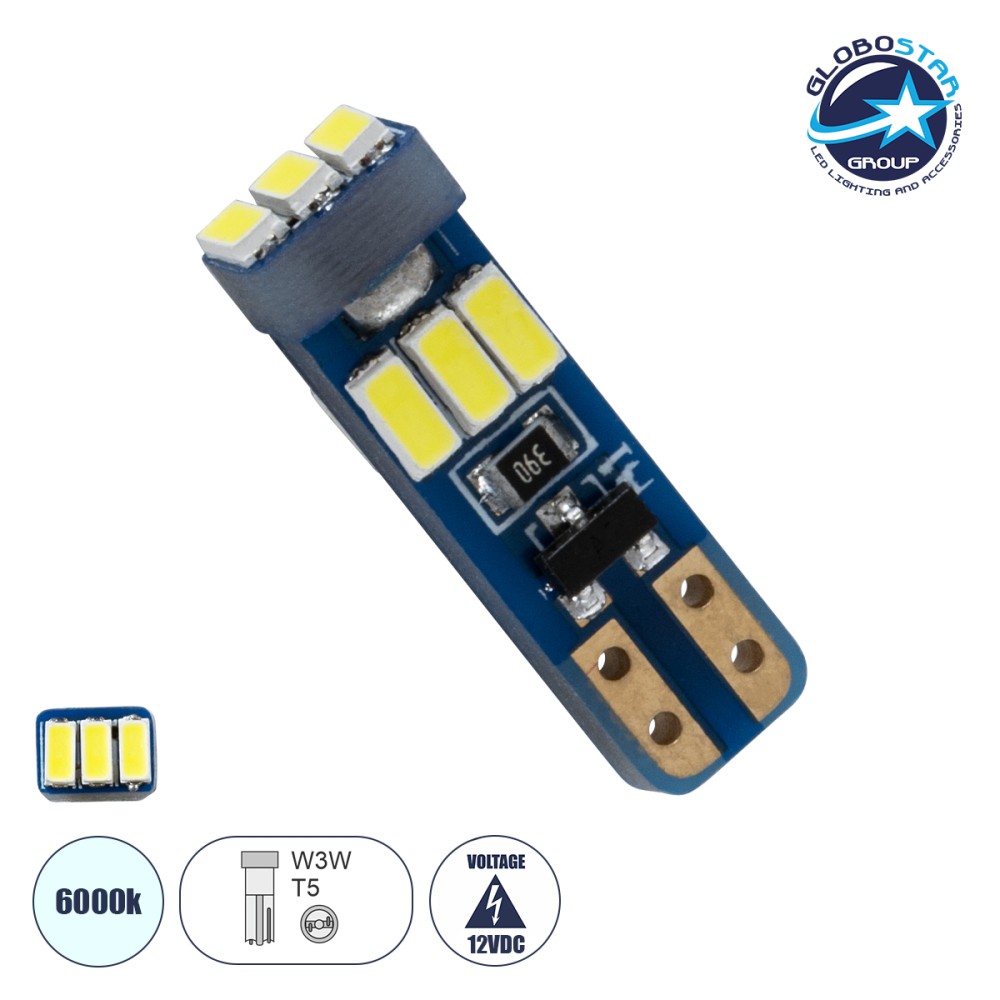 GLOBOSTAR® W3W-T5 81467 Λάμπα W3W T5 LED 0.36W 95lm 360° DC 12V IP20 Ψυχρό Λευκό 6000K - 9 x Epistar SMD3014 Chip - Μ0.5 x Π0.4 x Υ1.8cm - 1 Χρόνο Εγγύηση