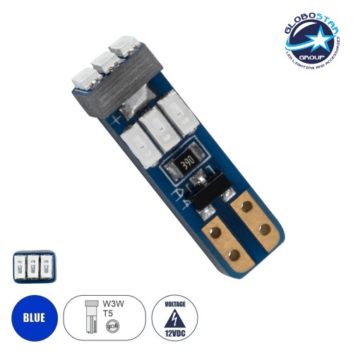 GloboStar® T5 81471 Λάμπα Αυτοκινήτου LED 9xSMD3014 0.36W 75lm 360° DC 12V IP20 Μ0.5 x Π0.4 x Υ1.8cm Μπλε