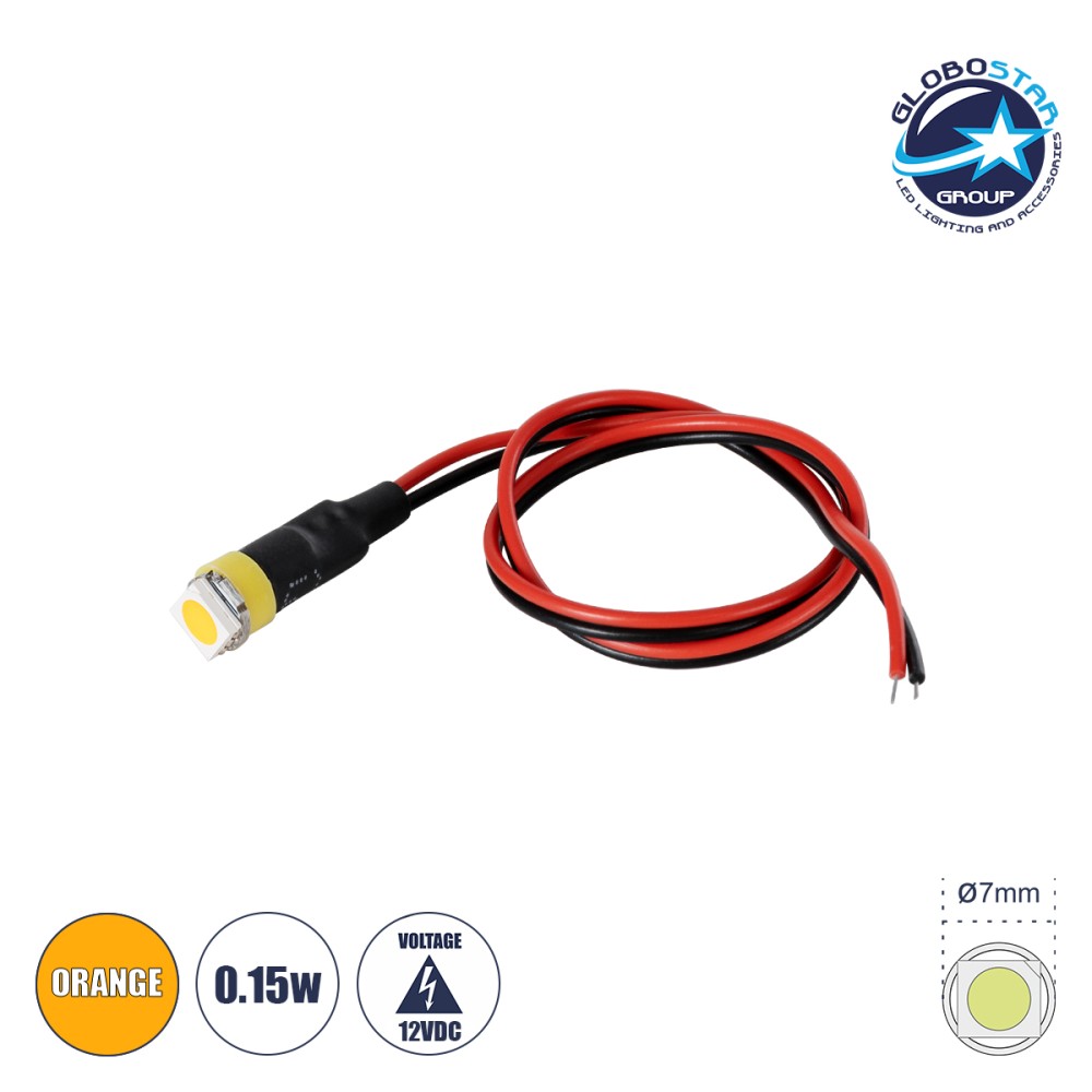 GloboStar® SMD-LED 81484 Υψηλής Ισχύος SMD LED 0.12W 15lm DC 12V - Φ0.7 x Υ2.3cm - Πορτοκαλί - Dimmable - 2 Χρόνια Εγγύηση