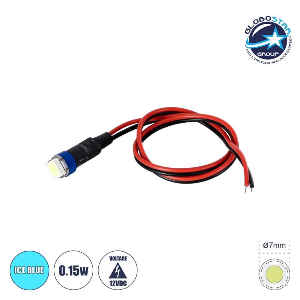 GloboStar® SMD-LED 81488 Υψηλής Ισχύος SMD LED 0.12W 15lm DC 12V - Φ0.7 x Υ2.3cm - Ice Blue - Dimmable - 2 Χρόνια Εγγύηση