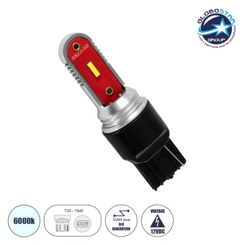 GloboStar® 81497 Λάμπα Αυτοκίνητου T20 - 7440 - W21W 3rd Generation Can-Bus Extreme Series LED 2 DUO DXZ 9W 495lm 240° DC 12V IP20 Ψυχρό Λευκό 6000K