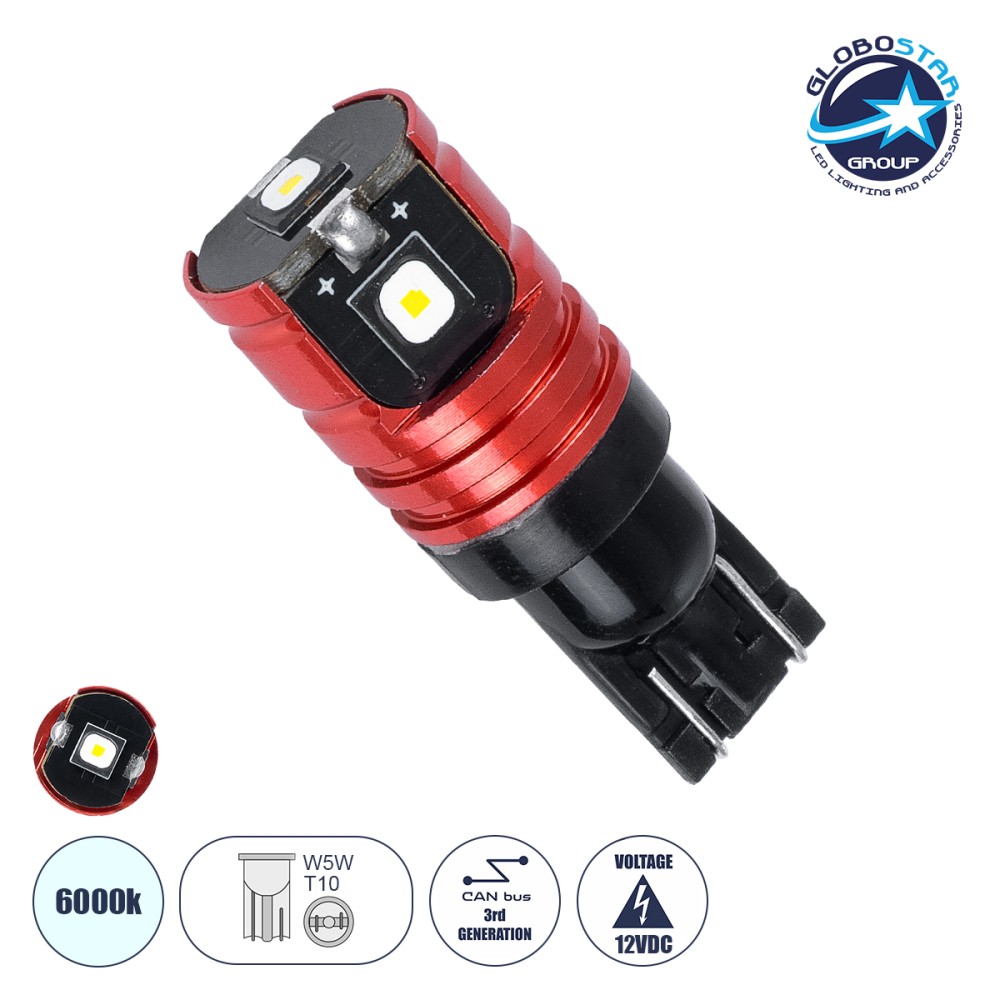 GloboStar® T10 W5W 81509 Λάμπα Αυτοκίνητου W5W SMD SMD3838 3  CANBUS 3W 300LM DC12V IP20 Ψυχρό Λευκό 6000K