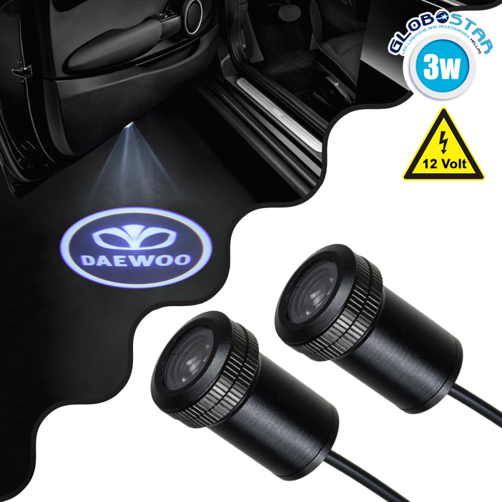 GloboStar® 81605 DAEWOO Ghost Car Brand Logo Projector - Προτζέκτορας Προβολής Μάρκας Αυτοκινήτου LED CREE XHP35 3W 240lm 120° DC 12V IP20 Ψυχρό Λευκό 6000K